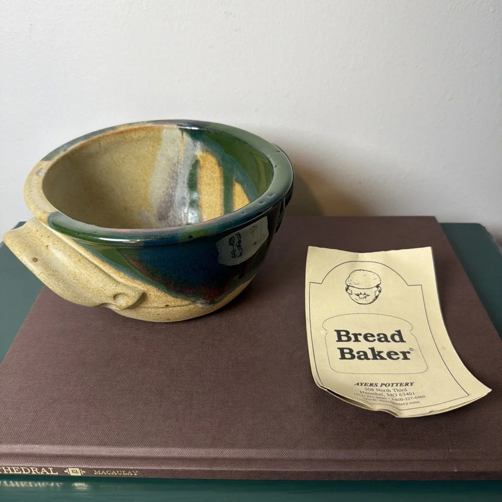 Ayers Pottery Stoneware Bread Baker USA Multicolor Glaze Sourdough Baking Needs